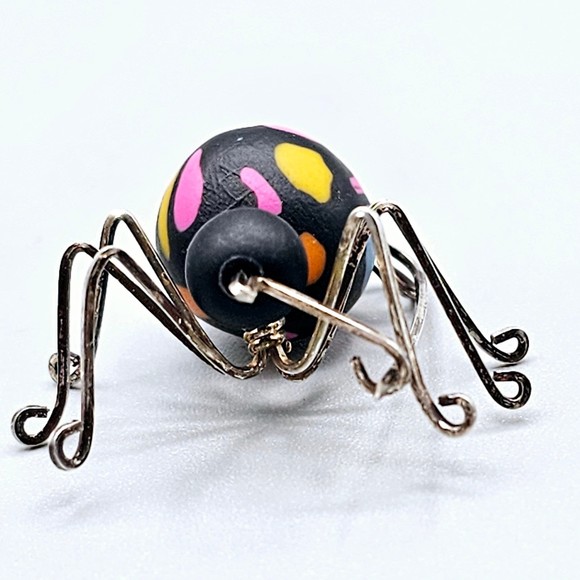 Vintage Spider Brooch 925 Sterling Silver Clay Halloween Black Widow - Picture 11 of 12